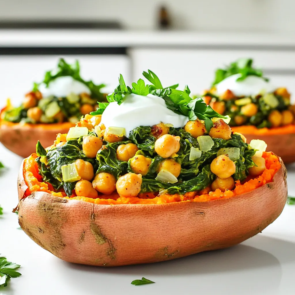 Chickpea Spinach Stuffed Sweet Potatoes Delightfully Healthy
