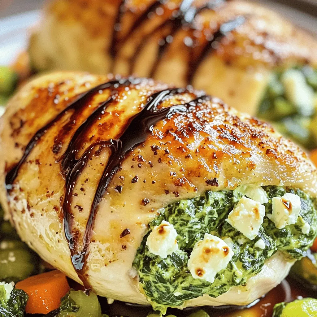 - 4 boneless, skinless chicken breasts - 2 cups fresh spinach, chopped - 1 cup feta cheese, crumbled - 1/4 cup cream cheese, softened - 2 cloves garlic, minced - 1 teaspoon dried oregano - 1/2 teaspoon salt - 1/4 teaspoon black pepper - 1 tablespoon olive oil - 1 teaspoon lemon juice - Toothpicks or kitchen twine for securing