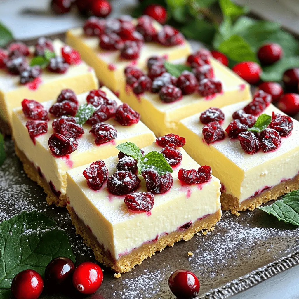 White Chocolate Cranberry Cheesecake Bars No Bake Delight