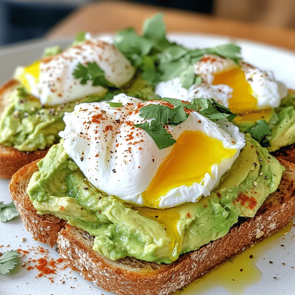 - 2 ripe avocados - 4 slices of whole-grain bread - 4 large eggs