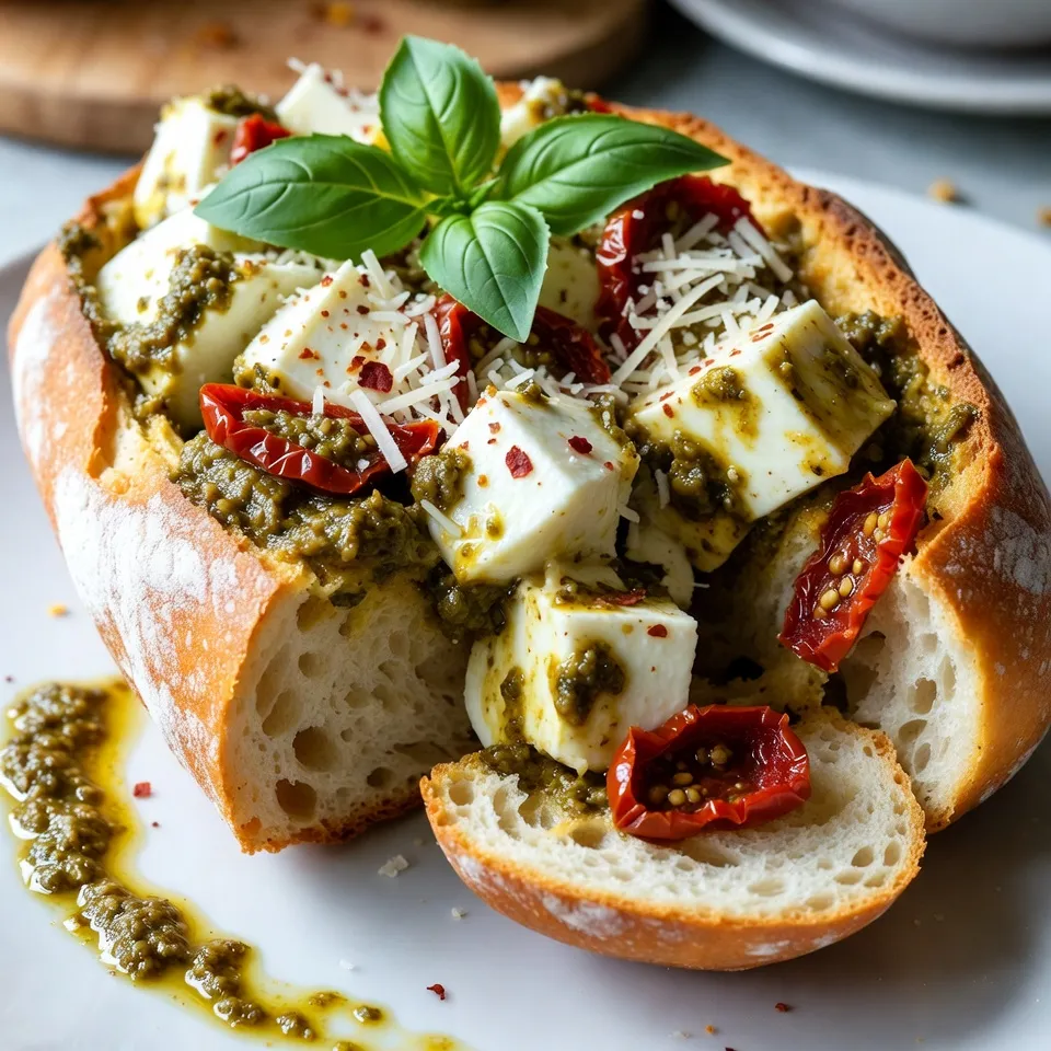 Pesto Mozzarella Stuffed Bread Easy and Flavorful Recipe