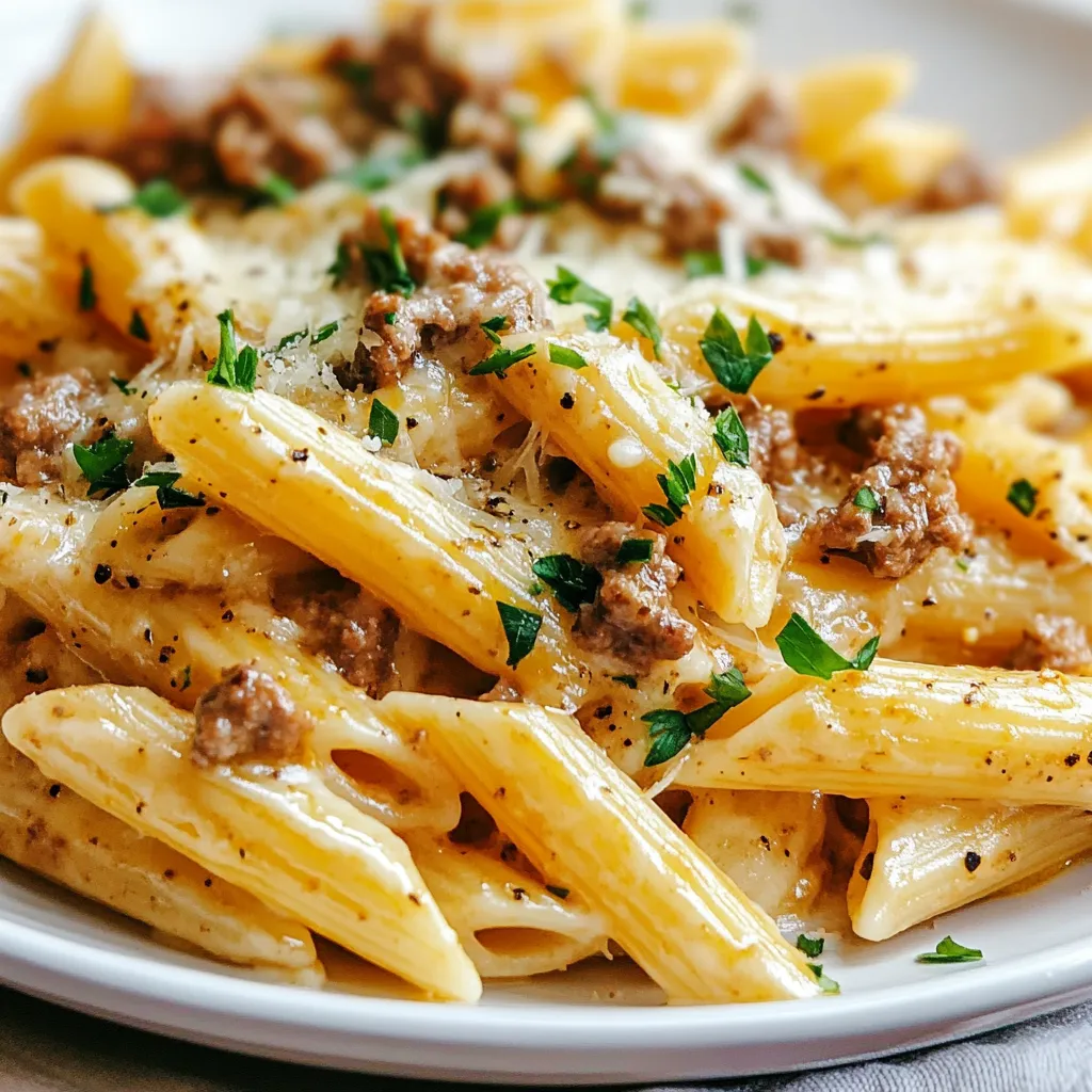 Cheesy Penne with Garlic Beef Flavorful Dinner Recipe