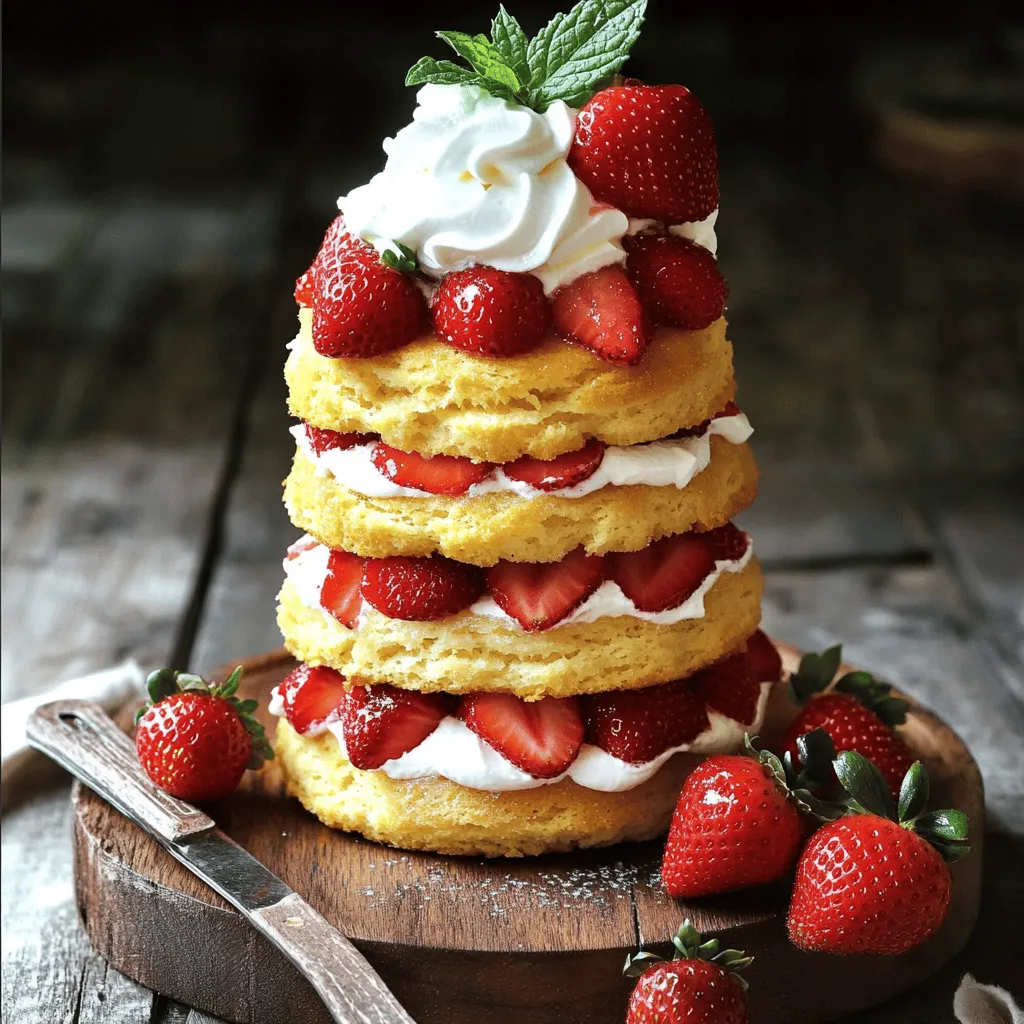 For this easy strawberry shortcake, start with fresh strawberries. You need: - 2 cups fresh strawberries, hulled and sliced - 2 tablespoons granulated sugar