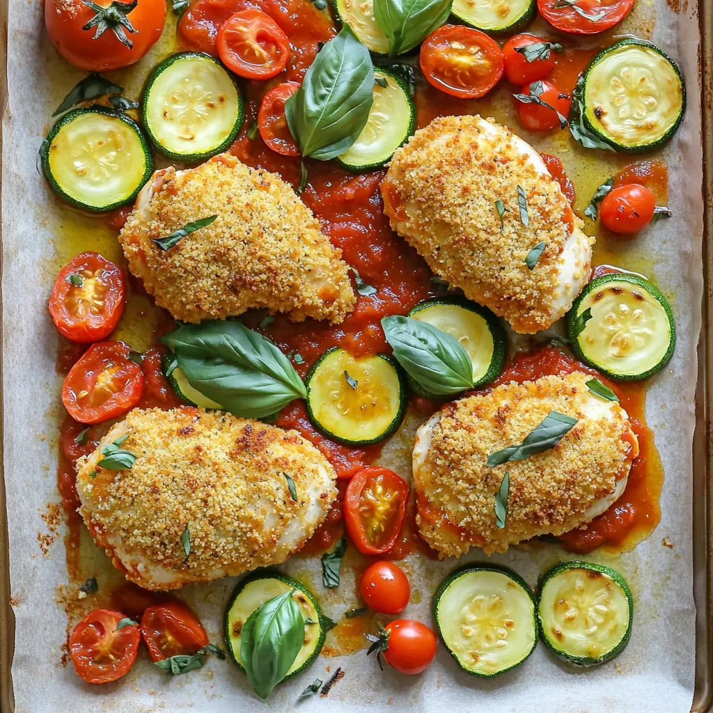 Crispy Chicken Parmesan Veggie Sheet Pan Delight